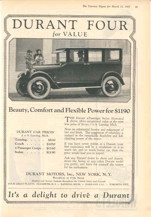 1925 Durant Motors Auto Advertising